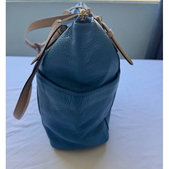 Michael Kors Handbag Jet Set East West Top Zip Leather Tote Purse Blue - Picture 5 of 7